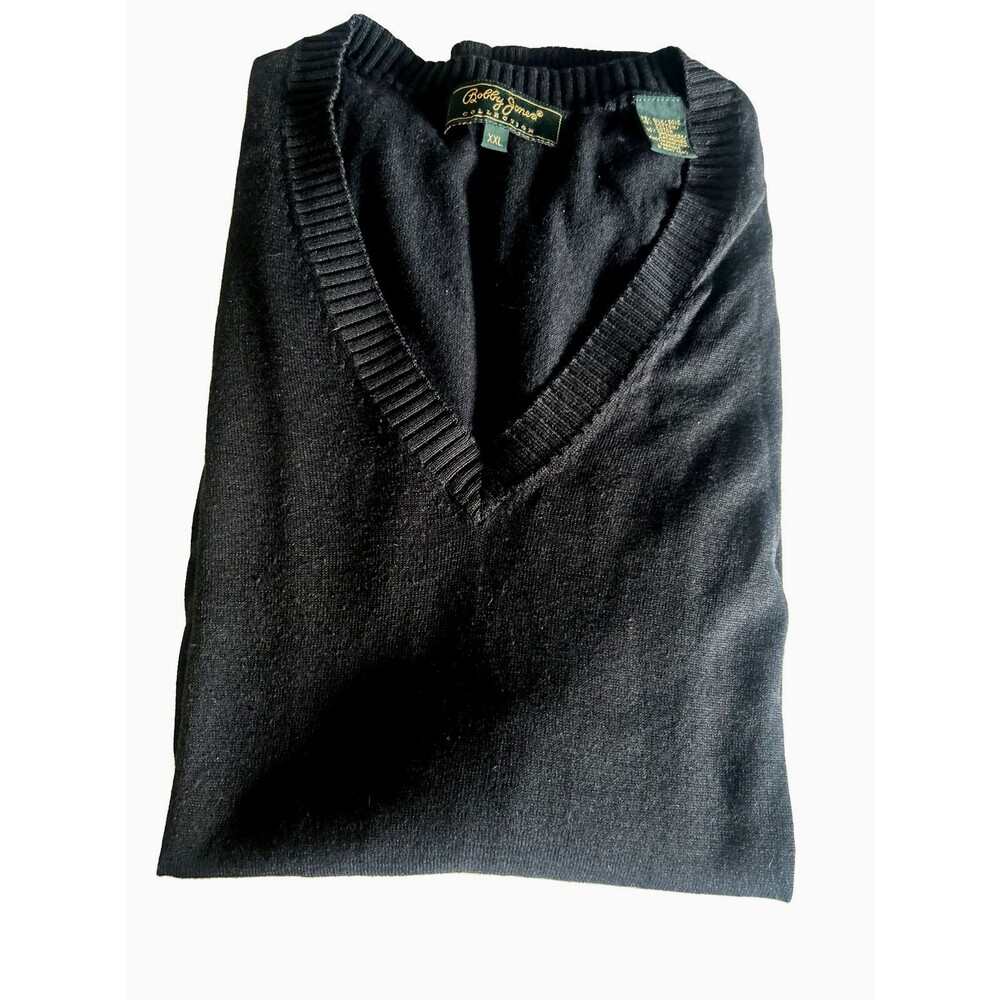 VTG Bobby Jones Mens XXL Silk Cashmere Cotton Golf Vest Black V Neck Sweater